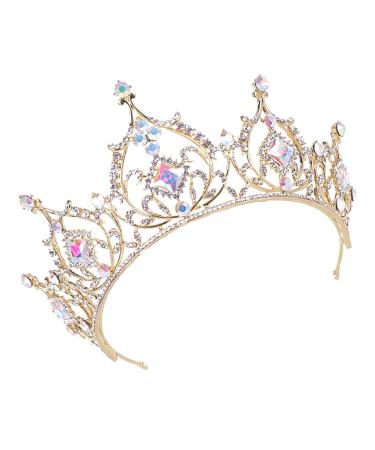 Lurrose Baroque Bridal Crown Queen Red Golden Alloy Crystal AB Rhinestone Vintage Princess Crown Bridal Tiara Crown for Wedding