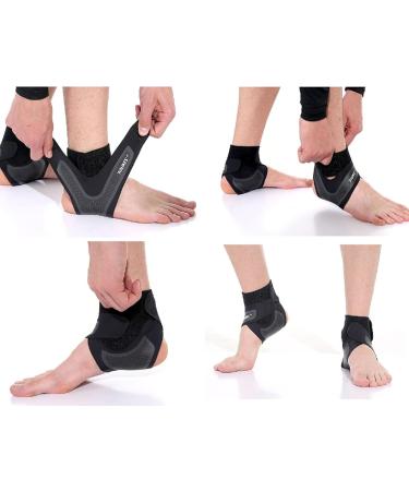Ankle Support Compression Brace for Men & Women | Elastic Foot Sleeve for Sprains & Plantar Fasciitis Recovery - Black Right Medium - Buy Online on GoSupps.com