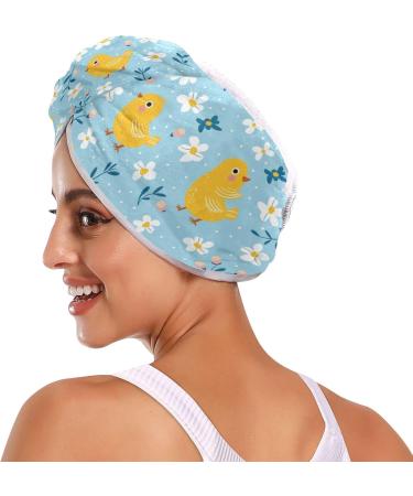 Yellow Chicken Flowers Hair Towel 2 Pack | Super Absorbent Quick Dry Hair Turbans for Women & Girls - Buy Online on GoSupps.com
