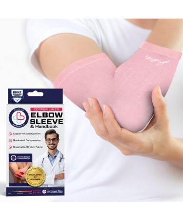 Doctor Developed Ladies Pink Elbow Compression Sleeve for Women and Doctor Written Handbook- relief from Tennis/Golfers Elbow & Other Elbow Conditions - Excellent Customer Support (Large)