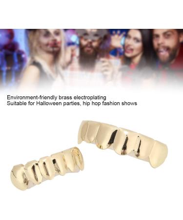 Herchr Funny Halloween Teeth - Shiny Brass Prosthesis for Parties | Unique Gold Decoration & Gift - Buy Online on GoSupps.com