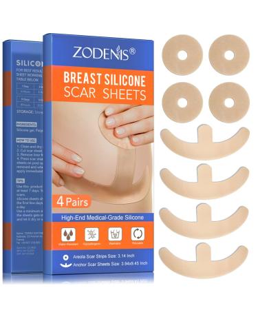 Silicone Scar Sheets, Silicone Scar Sheets for Breast 8 Pack, Breast Reduction After Surgery for Scars, Scar Removal Sheets, 4 Areola Soft Strips & 4 Anchor Sheets