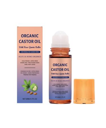 Ginaday Organic Castor Oil with Rose Quartz Quartz Roller Cold-Pressed Pure Castor Oil Roll-On for Skin & Hair Care Hexane-Free. 1.7 Fl Oz