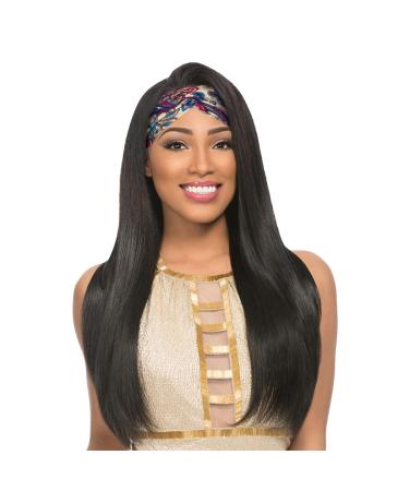 Aminow Yaki Straight Headband Wig  Glueless Synthetic Wigs for Women  Light Yaki Long Black Wig with Headband Attached  Soft & Natural as Human Hair  20 Inches