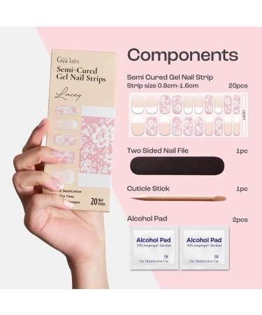 Gya Labs Nail Stickers - 20 Pcs Semi Cured Gel Nail Strips for Women - Long Lasting Nail Art Kit with Lacey Pattern - Buy Online on GoSupps.com
