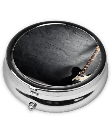 Portable Electric Guitar Round Pill Box | 3 Compartment Travel Medicine Organizer | Mini Decorative Vitamin Holder - Buy Online on GoSupps.com