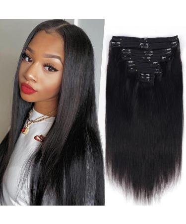 Mihugass Remy Clip in Hair Extensions Full and Thick 14 Inch Brazilian Silky Straight Hair Extensions Clip in Human Hair for Black Women Natural Black 8pcs with 18Clips Per Set 120 Gram 14 Inch 1B Natural Black