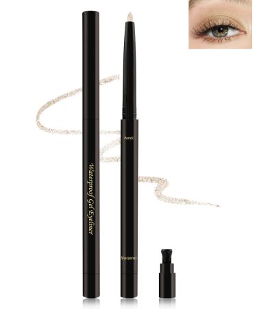 Glitter Eyeliner Pencil Eye Brightener Stick Long-Stay 24H Waterproof Smudge-Proof Retractable Eyeliner Pen Cream Gel Eyeliner Waterline Shimmer Highlighter Eye Liner Makeup Pen with Sharpener 04# Champagne Gold