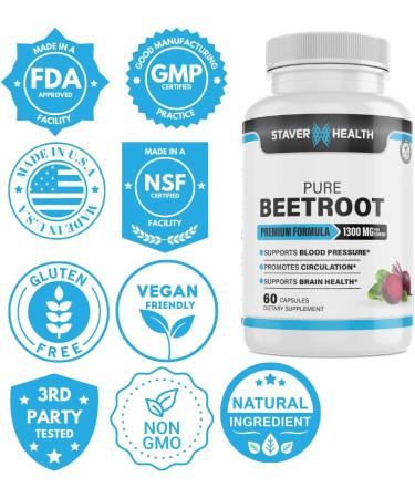 Organic Pure Beetroot Capsules 1300 mg - Boost Nitric Oxide & Cardiovascular Health | Non-GMO Vegan Gluten-Free (60 Count - Buy Online on GoSupps.com