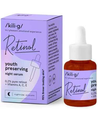 KILIG RETINOL Night Serum with Retinol | Daily care against deep wrinkles and fine lines | Moisturizes and makes the skin firm and smooth | The serum contains vitamins A, C, E | 30 ml