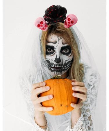 IYOU Halloween Skull Headbands Flower Black Veil Hair Band Bloody Print Cosplay Dress Up Carnival Hair Hoop Accessories for Women and Girls - Buy Online on GoSupps.com
