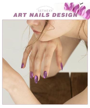Sethexy Glitter Sparkle Mandel False Nails - 24PCs Acrylic Press On Nails for Women & Girls | Strawberry Juice Swirl Design - Buy Online on GoSupps.com