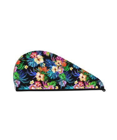 Hair Towel Wrap Hair Drying Towel with Button Towel Turban Head Towel to Dry Hair Quickly (Colorful Flowers)
