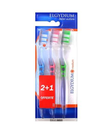Elgydium Inter-Active Medium Toothbrush Pack of 3 Toothbrushes - Buy Online on GoSupps.com