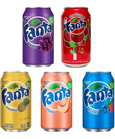 Fanta Naturally Flavoured American Soft Soda Drink 355ml x 10 Cans (Strawberry Peach Pine apple Grape Berry) - Buy Online on GoSupps.com