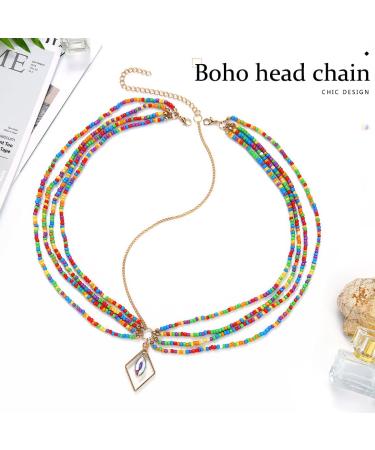 Boho Beaded Layered Head Chain - Colorful Beach Headpiece for Women and Girls - Buy Online on GoSupps.com
