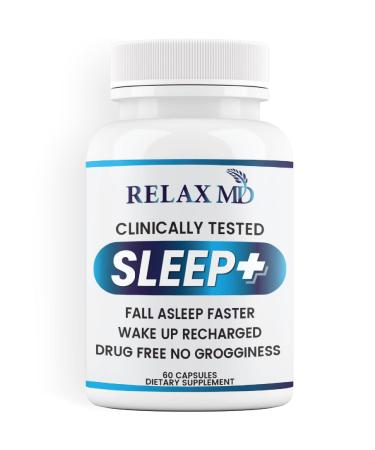 RelaxMD Natural Sleep Aid | Non-Habit Forming | Sleep Supplement for Longer Sleep & Stress Relief w/ Magnesium, Melatonin, GABA, Chamomile, & Valerian Relief Factor (60 Vegan Capsules, 30 Day Supply)