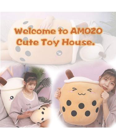 AMOZO Cute Cartoon Boba Milk Tea Plush Doll - 35cm Beige Giant Bubble Plushie Stuffed Tea Cup Pillow Gift Toy - Buy Online on GoSupps.com