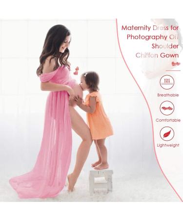 Feoya Pink Maternity Chiffon Lace Strapless Dress - Split Front Gown for Pregnancy Photoshoots | Full Length Maternity Photography Dress - Buy Online on GoSupps.com