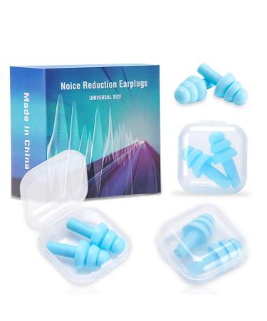 4 Pair of Earplugs for Sleeping Silicone Ear Plugs Noise Cancelling Comfortable Reusable Snoring Swimming and Working Travel Blue