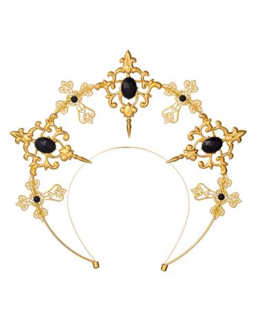 Virgin Mary Halo Crown Gold Goddess Headband Headpiece Halloween Party Hair Accessories A-Gold/Black