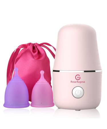 ROSA RUGOSA Menstrual Cup Steamer, Portable Menstrual Cup Wash Kit, Comes with Two Reusable Period Cup, High Temperature, Great Partner for Women Travel Pink+cup