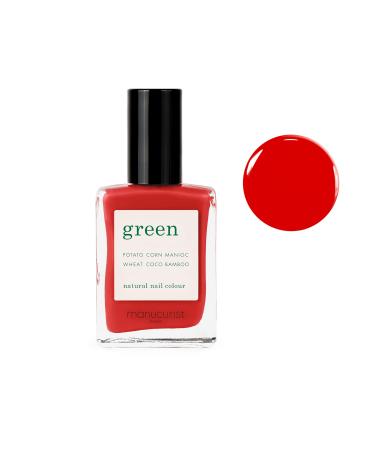 Manucurist Green Poppy Red Nail Polish - Natural 9-Free Regular Polish - Bio-Sourced (84%) Vegan Polish - Manicure - Nail Care - 0.5 fl oz