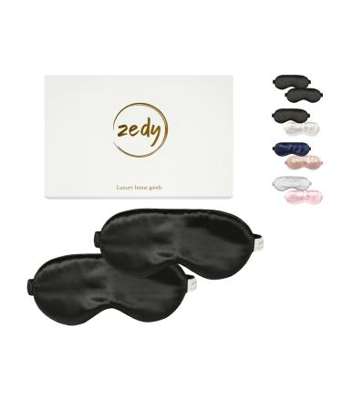 ZEDY Pack of 2 100% Silk Sleep Mask Eye Sleeping Mask for Women and Men 22 Momme Mulberry Silk Sleep Mask Adjustable Strap Luxury Soft Zero Pressure for Home Travel and Office (Black and Black)