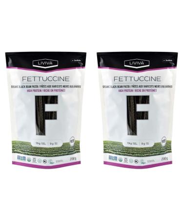 LIVIVA Organic Gluten Free Black Bean Fettuccine Noodle Pasta (2 Pk) 88 g Protein Bag - Certified Plant-Based Non-GMO Kosher Halal Vegan Keto Nutritious Pasta Plant-Based Protein Ready-to-Eat in minutes