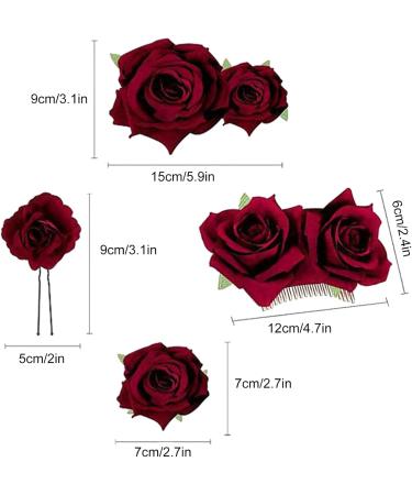 Rose Hair Clip Flower Hairpin Rose Brooch Floral Clips Rose Hair Clip for Thick Hair Flower Pins Wedding Hair Accessories for Women for Women's Hair Accessories Bridal Hair P Wine red - Buy Online on GoSupps.com