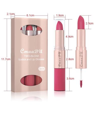 Buy 3 Pcs 2-in-1 Lipstick Lip Gloss Set - Waterproof Long Lasting Moisturizing Velvet Tint for Women | Durable Makeup Essentials - Buy Online on GoSupps.com