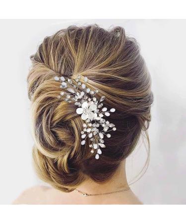 Silver Rhinestone Bride Wedding Hair Comb with Pearls - Bridal Hairpiece for Women and Girls - Buy Online on GoSupps.com