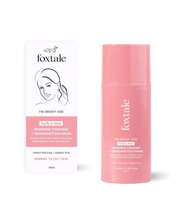 Fox.tale Purify & Glow Cleanser + Clay Mask - Deep Cleanses Pores Exfoliating Glow Facial Instantly Gives Bright Skin For Normal Oily and Combination Skin Men & Women - 100ml