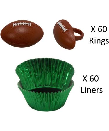 FOOTBALL Cupcake Toppers and Liners - Football Cupcake Rings with Coordinating Green Foil Baking Cups - Enough for 60 Cupcakes / The Whole Team! - Buy Online on GoSupps.com