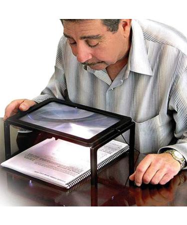 Full Page 3X Reading Magnifying Glass with 12 LED Lights Handheld Or Hands Free Magnifier with Stand & Lanyard - Large A4 Sheet Illuminated Vision Aid - Buy Online on GoSupps.com