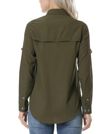 Women's UV Sun Protection Fishing Shirt | Long Sleeve Safari Shirt - Army Green (Small) - Buy Online on GoSupps.com