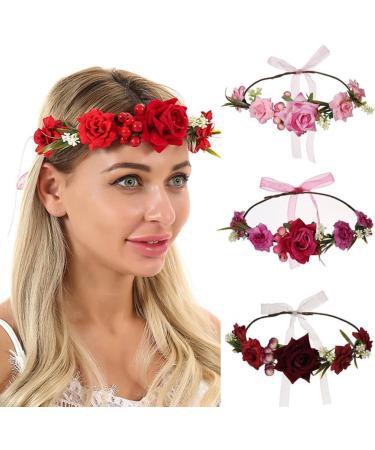 Colorful Velvet Rose Wreath - Perfect Headwear for Brides Bridesmaids & Holidays | HH72-1 Red - Buy Online on GoSupps.com