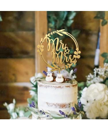 Wooden Wedding Cake Topper Flowers Mr Mrs Wedding Cake Topper for Wedding Party Cake Decorations Party Supplies - Buy Online on GoSupps.com