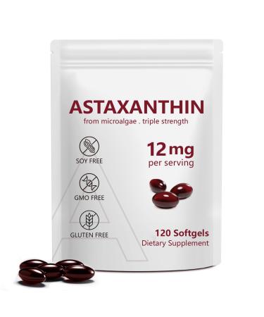 Astaxanthin 12mg Premium Astaxanthin Antioxidant Supplements with Antioxidant Activity Supports Eye Immune Skin Health Internal Circulation-120 Softgels 120 Count (Pack of 1)