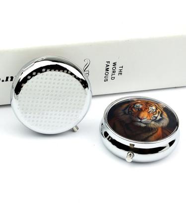Small Travel Pill Case Round Metal Pill Box for Pocket Purse 3 Compartment Portable Pill Holder Mini Pill Organizer for Travel or Daily - Tiger Tiger 5 - Buy Online on GoSupps.com