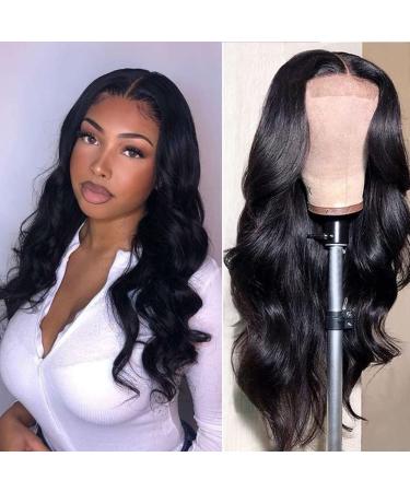 Body Wave Lace Closure Wigs Human Hair Pre Plucked Bleached Knots Brazilian Virgin Lace Front Wigs Human Hair Glueless 150 Density Closure Wigs for Black Women Natural Color(16 Inch) 16 Inch Natural Black