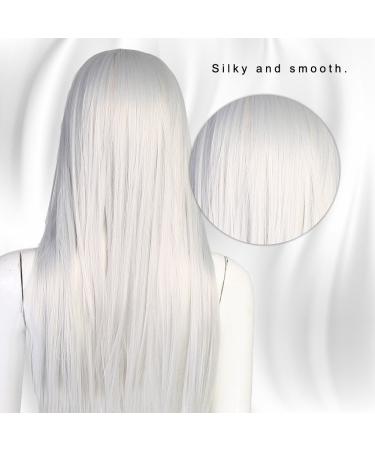 Biuzi Long White Wig | Synthetic Silver Hair for Costume & Parties | Straight Full Head Styles - Buy Online on GoSupps.com
