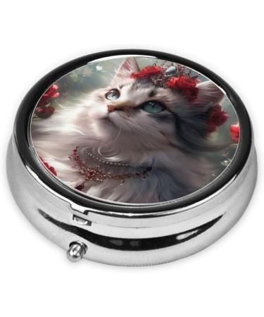 Cat Wearing Crown Portable Metal Pill Box - 3 Compartment Travel Case for Small Pills - Buy Online on GoSupps.com