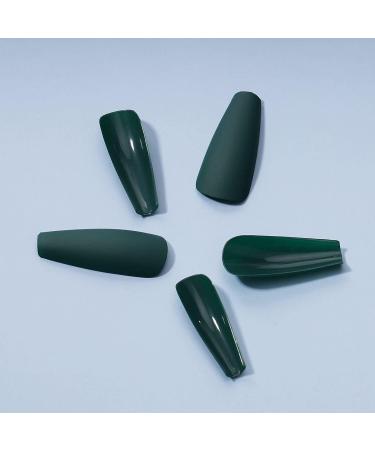 Yheakne 24-Piece Long Coffin Ballerina Green Matt French Artificial Nails for Women & Girls - Punk Luxury Clipping - Buy Online on GoSupps.com