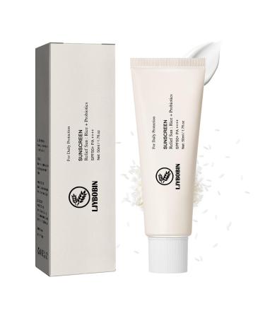 Rice + Probiotics Sunscreen Cream Moisturizing Facial Rice Sunscreen SPF50+ PA++++ Lightweight Face Sun Sunscreen for All Skin Type