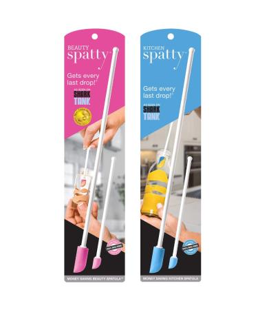 Spatty Daddy Spatula 4 Pack (6 and 12 Inch Blue/Pink) Shark Tank Mom Made Scrapes Last Drop From Makeup Food Jars Lotion Beauty Makeup Product Gifts for Women Grandma Adult Stocking Stuffers