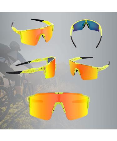 BangLong Polarized Cycling Sunglasses with 3 Interchangeable Lenses for Men Women - Ideal for Running & Baseball - Yellow Orange - Buy Online on GoSupps.com