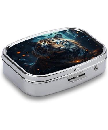 Pill Box Tiger Print | 2 Compartment Portable Medicine Organizer | Decorative Metal Pill Case for Pocket & Purse - International Shipping Available - Buy Online on GoSupps.com