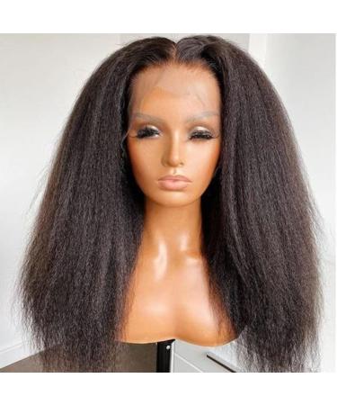 13x4 Kinky Straight Human Hair Lace Front Wigs 180% Density MSGEM 26 inch Yaki Straight Lace Frontal Wigs Brazilian Virgin Human Hair Pre Plucked with Baby Hair Natural Color 26 Natual Black Yaki Straight 13 4 Wig
