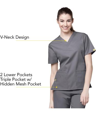 WonderWink Origins Bravo Scrub Top - Pewter, Women's Large V-Neck - Buy Online on GoSupps.com